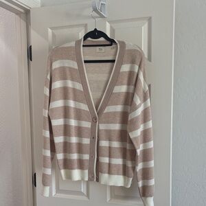 Ellie Beige & White Striped Button-Up Cardigan